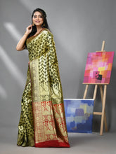 Olive Green Silk Banarasi Saree With Zari Woven Designs-MA52BSL441050009